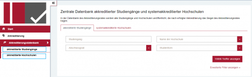 Menu Akkreditierungsdatenbank